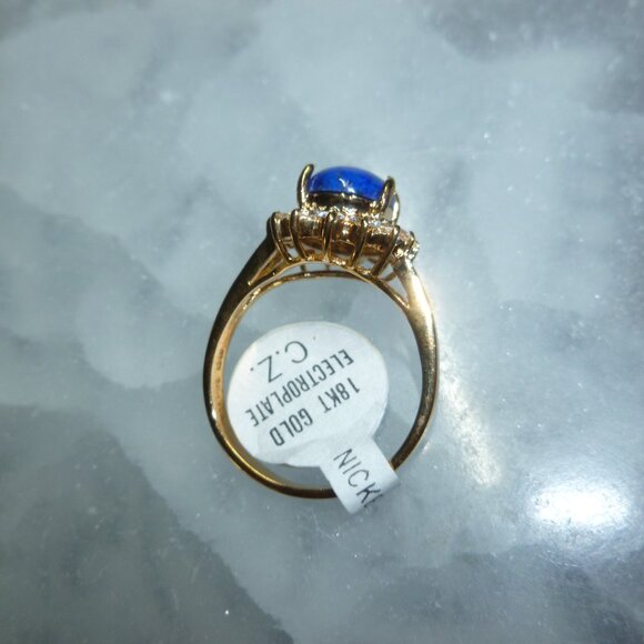 18K EP Gold Lapis Lazuli Cubic Zirconia Ring Size 8 - Picture 7 of 12